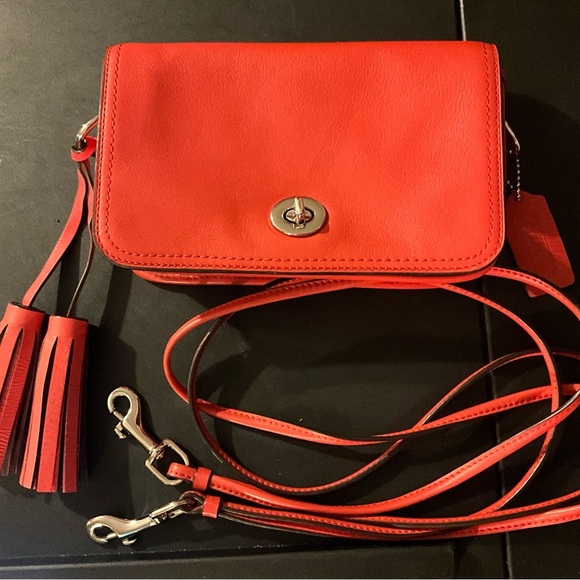 Coach Legacy Penny #19914 Bright Coral Crossbody w/Tassels Turn Lock EUC - Picture 1 of 15